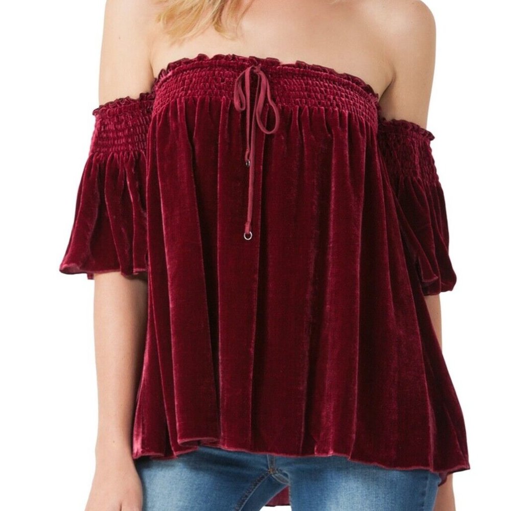 Off Shoulder Silk Velvet Top by Hale Bob